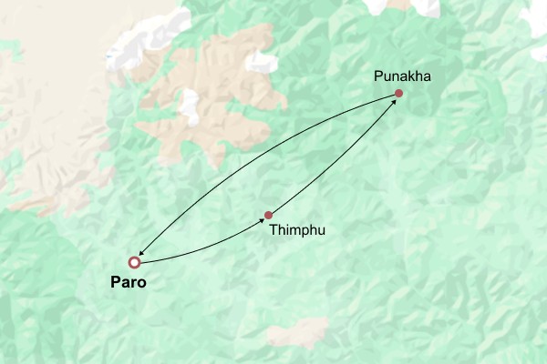 Classic Bhutan Tour Itinerary Map Classic Bhutan Tour Itinerary Map